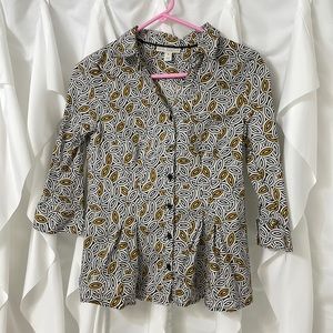 Dana Buchman multi-color blouse with peplum detail and 3/4 sleeves